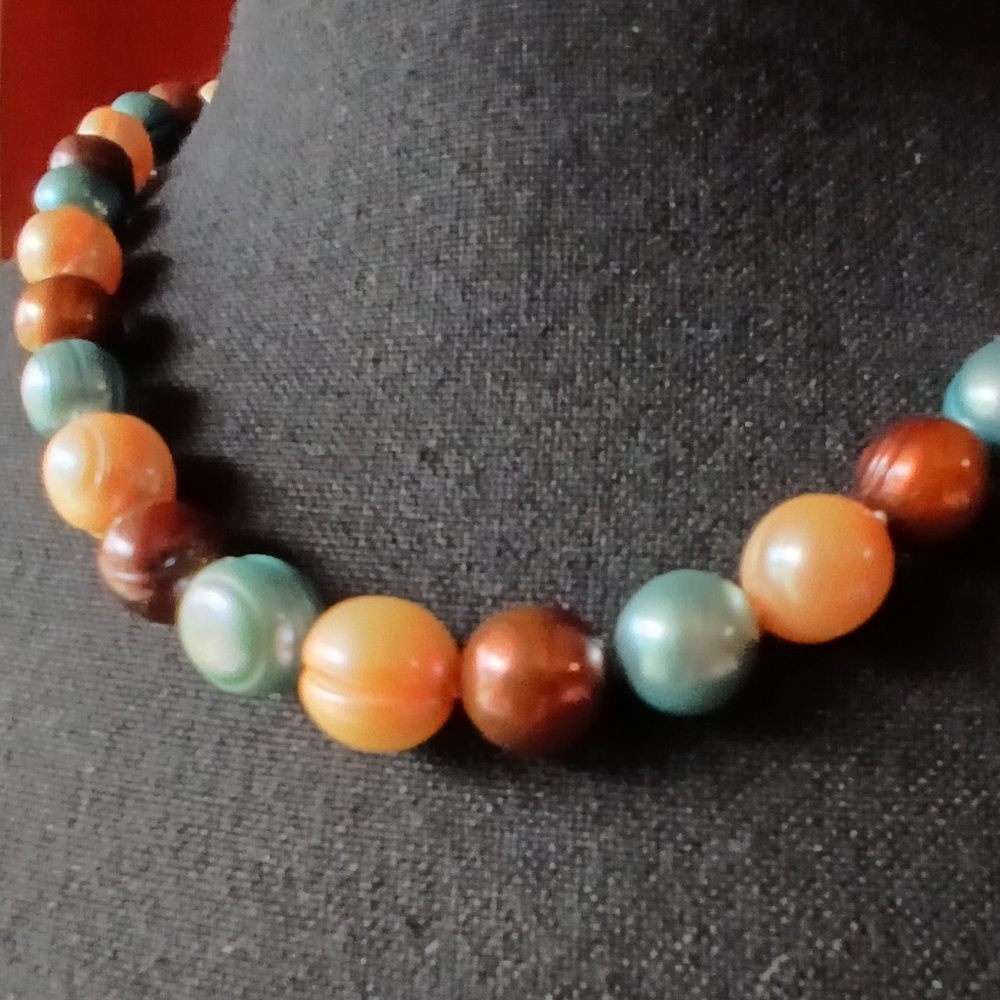 🌏🌟18" Honora Genuine Pearl Necklace 8-10mm. Teal, Taupe & Brown🌟🌏 - Picture 16 of 16